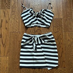 Black and White Striped Cropped Top and Skirt NWOT